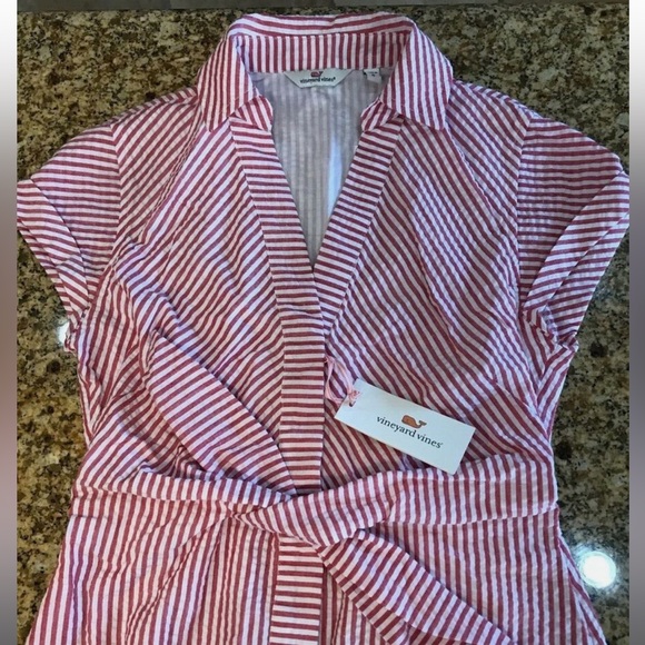 Vineyard Vines Pink and White Seersucker Twist Front Dress - Picture 13 of 14